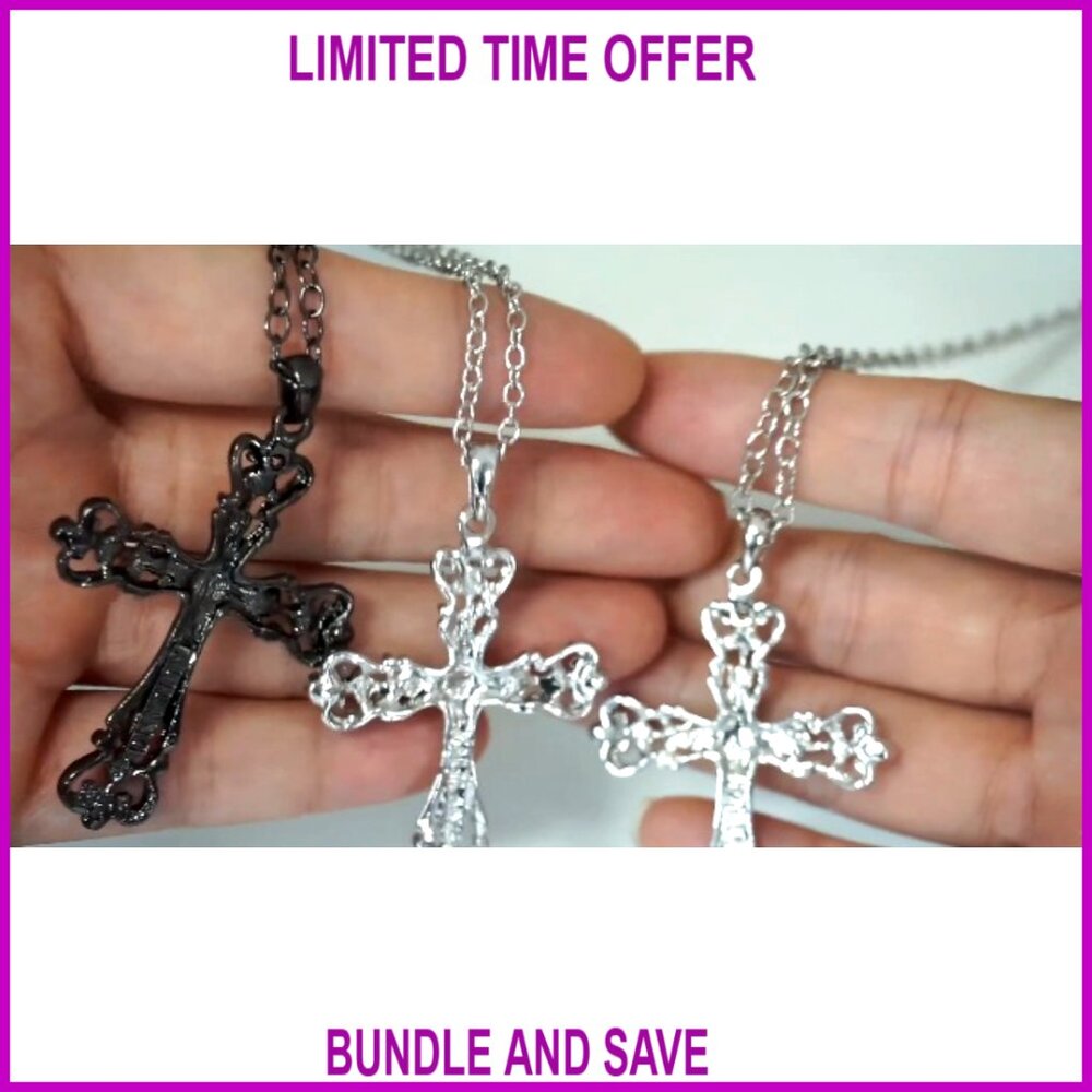 Adjustable Rhinestone Cross Pendant Necklace With… - image 7